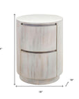 24" White Solid Wood Round Drum End Table With Two Drawers
