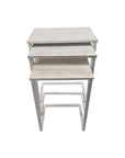 Set of Three Antiqued White Solid Wood and Steel Frame Nested Tables