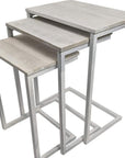 Set of Three Antiqued White Solid Wood and Steel Frame Nested Tables