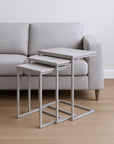 Set of Three Antiqued White Solid Wood and Steel Frame Nested Tables