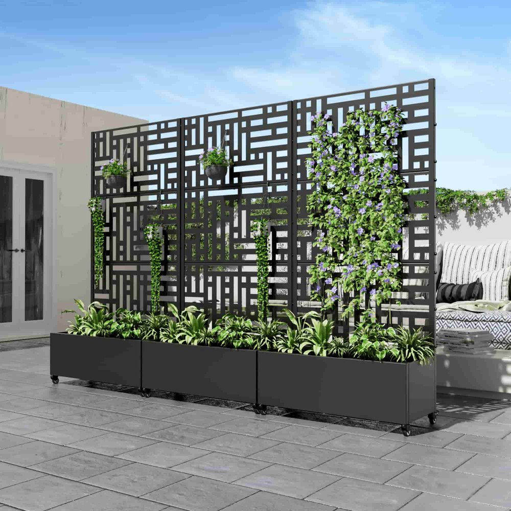 72" X 35" Black Metal Rectangular Planter Box