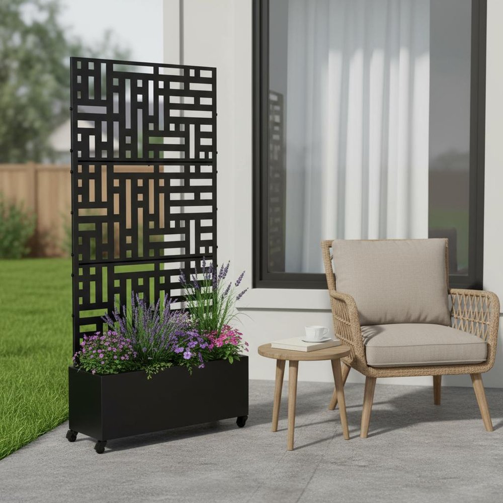 72" X 35" Black Metal Rectangular Planter Box