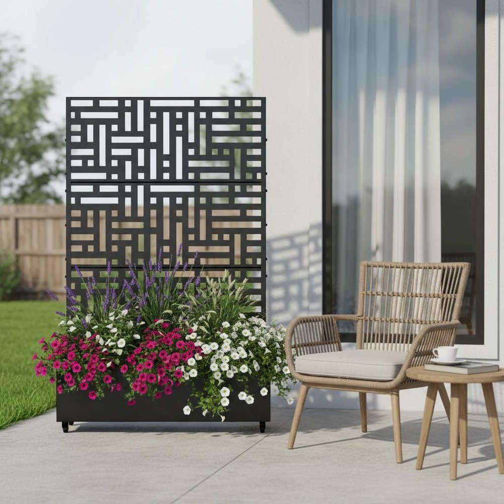 72" X 47" Black Metal Rectangular Planter Box