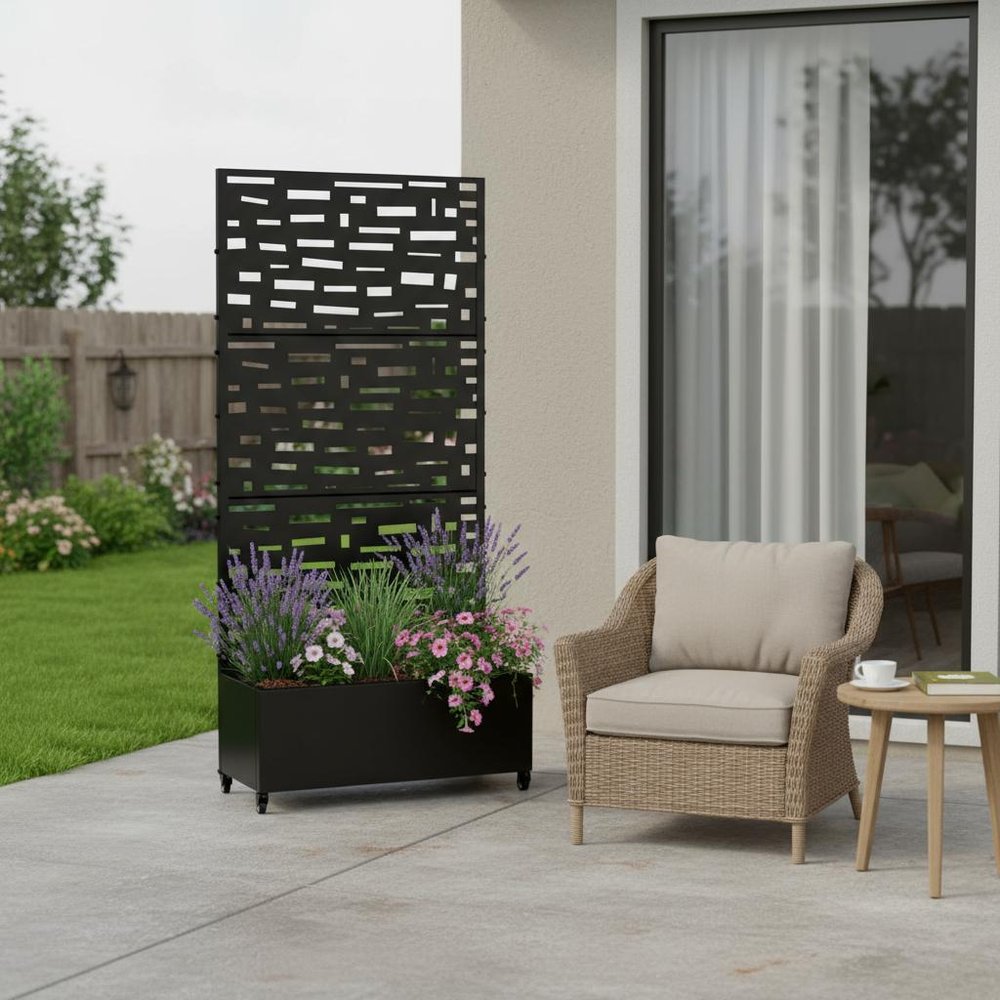 72" X 35" Black Metal Rectangular Planter Box