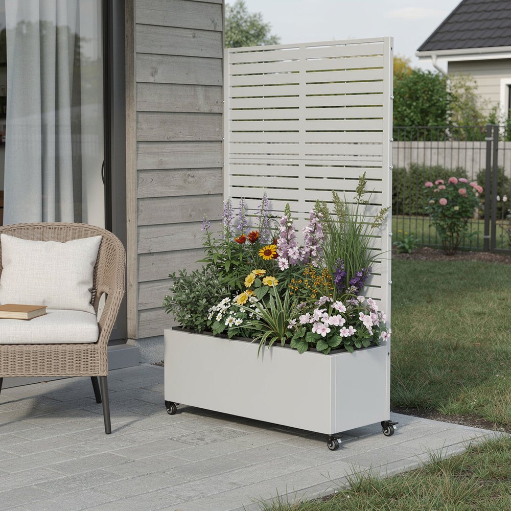 73" X 35" White Metal Rectangular Planter Box