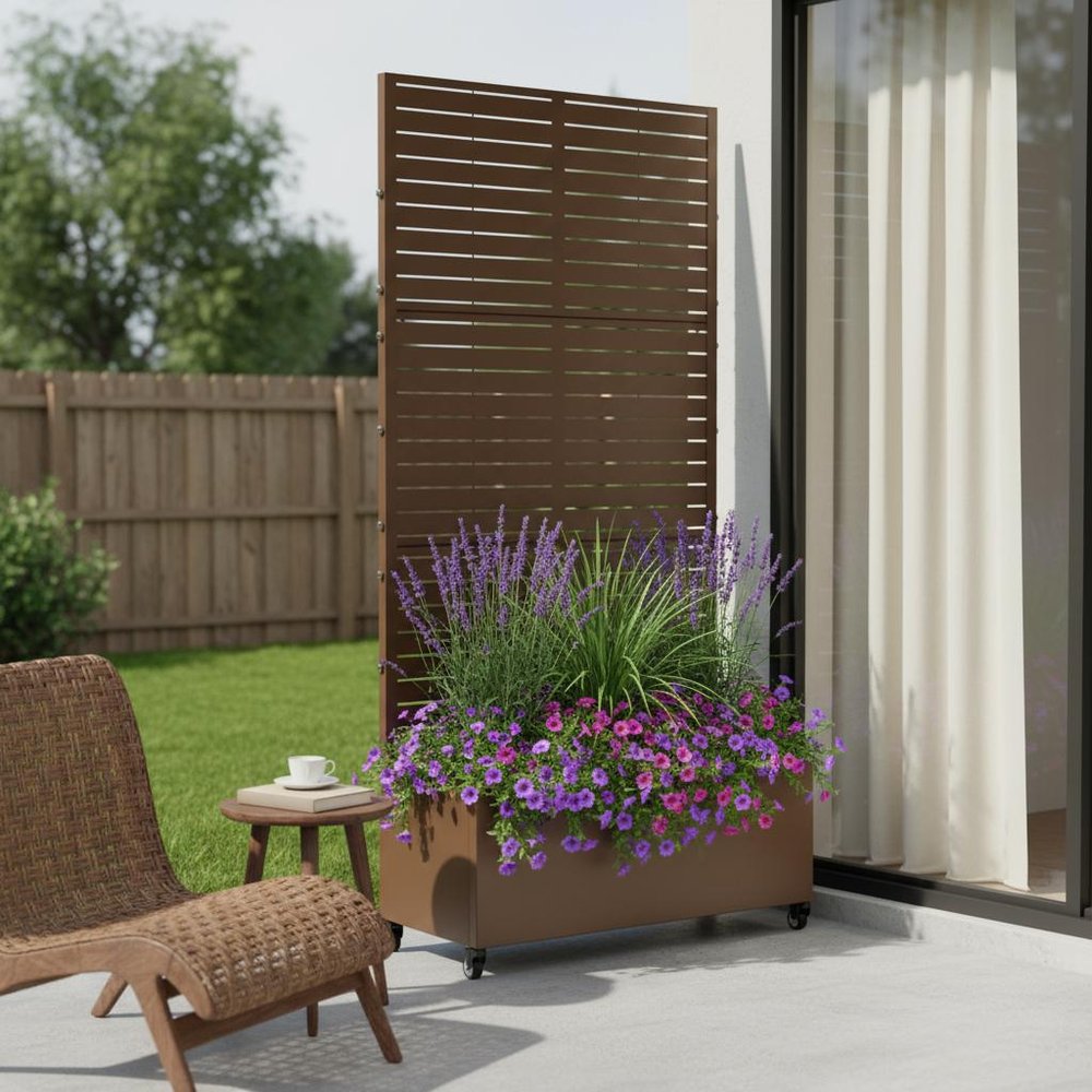 73" X 35" Brown Metal Rectangular Planter Box