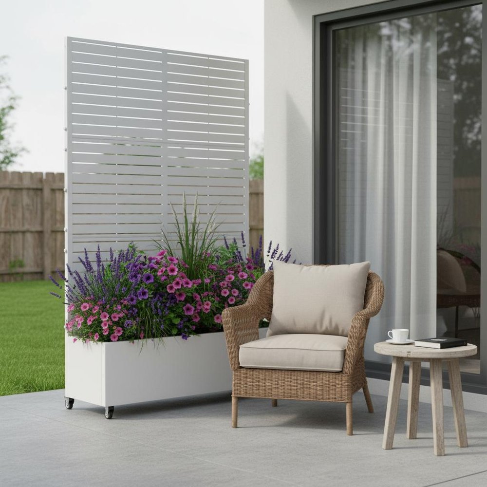 72" X 47" White Metal Rectangular Planter Box