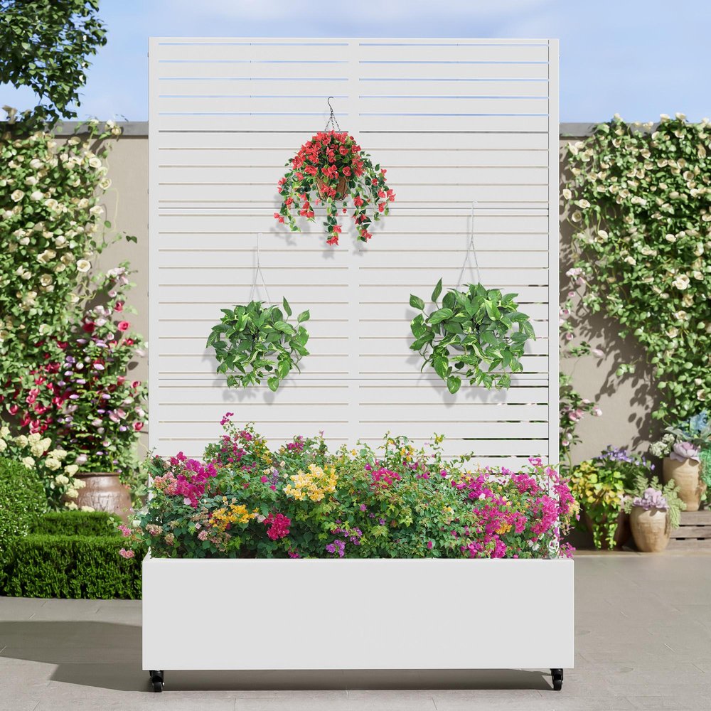 72" X 47" White Metal Rectangular Planter Box