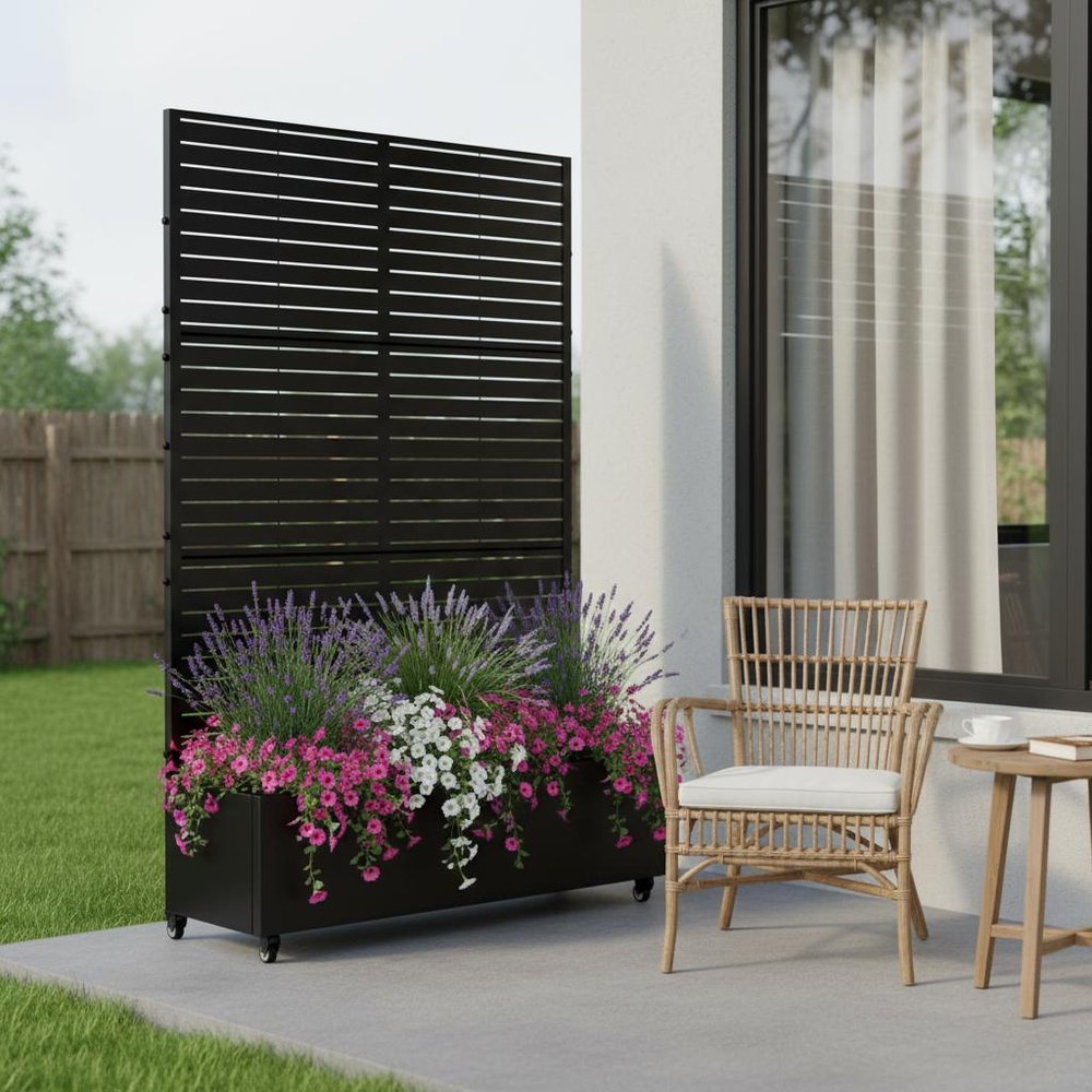 72" X 35" Black Metal Rectangular Planter Box