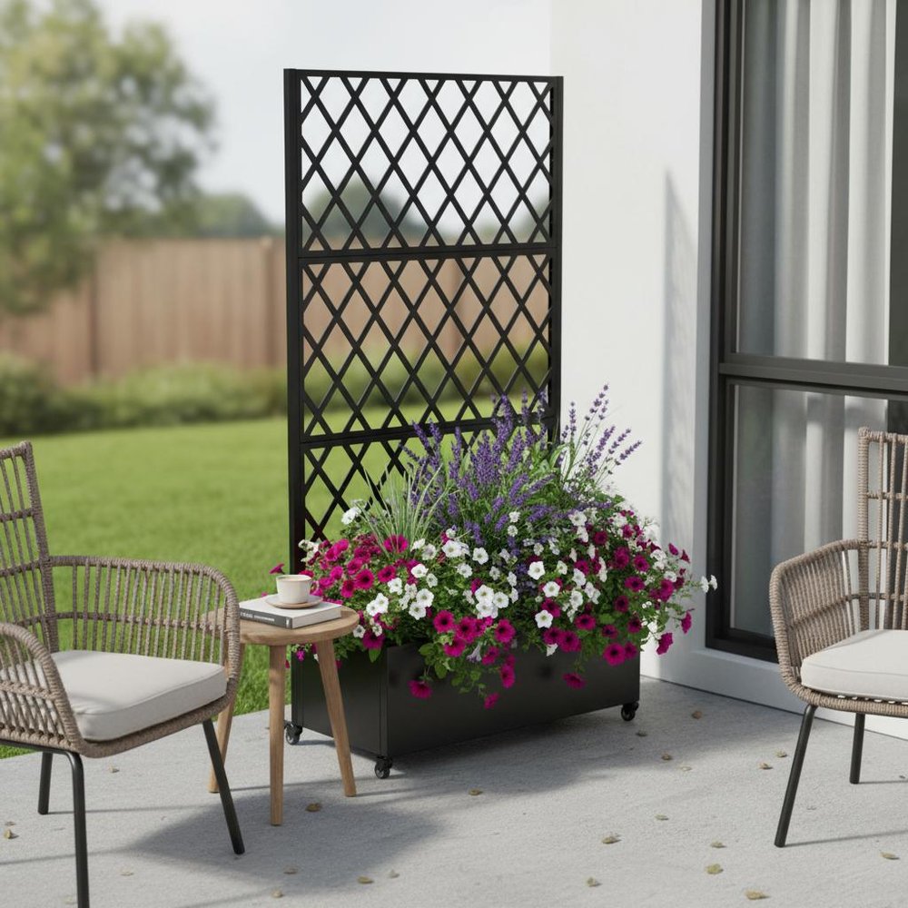 72" X 35" Black Metal Rectangular Planter Box