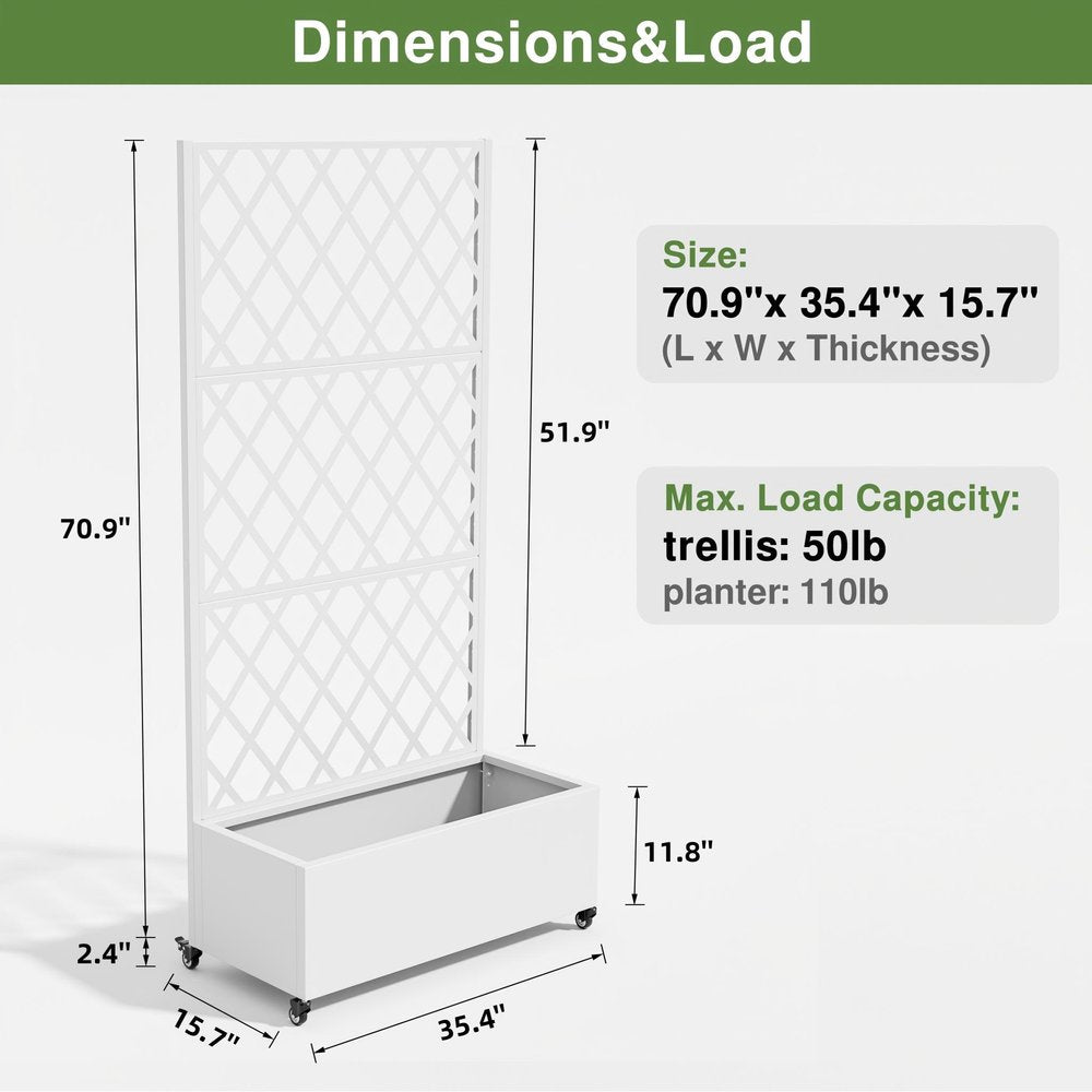 72" X 35" White Metal Rectangular Planter Box