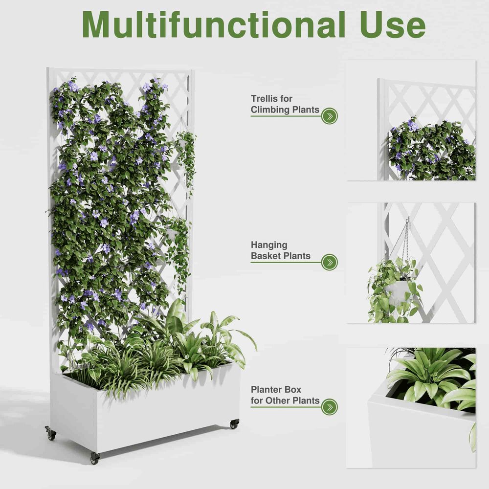 72" X 35" White Metal Rectangular Planter Box