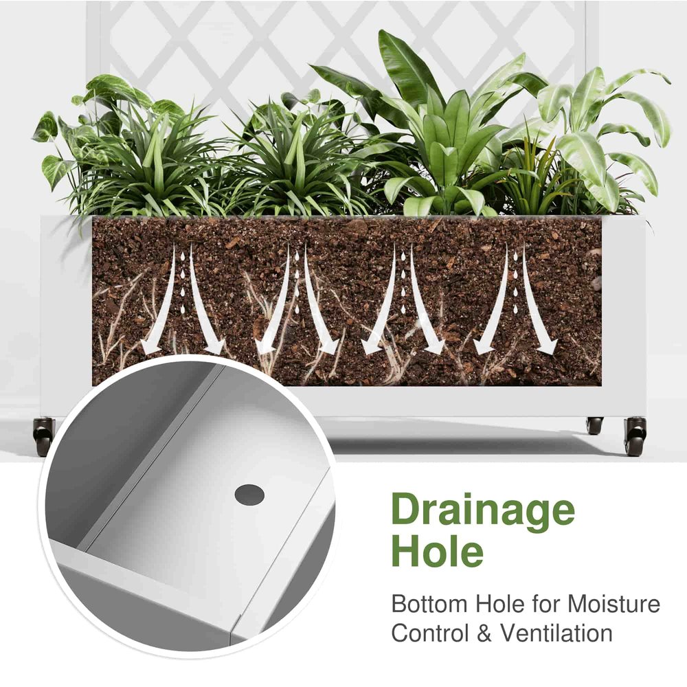 72" X 35" White Metal Rectangular Planter Box