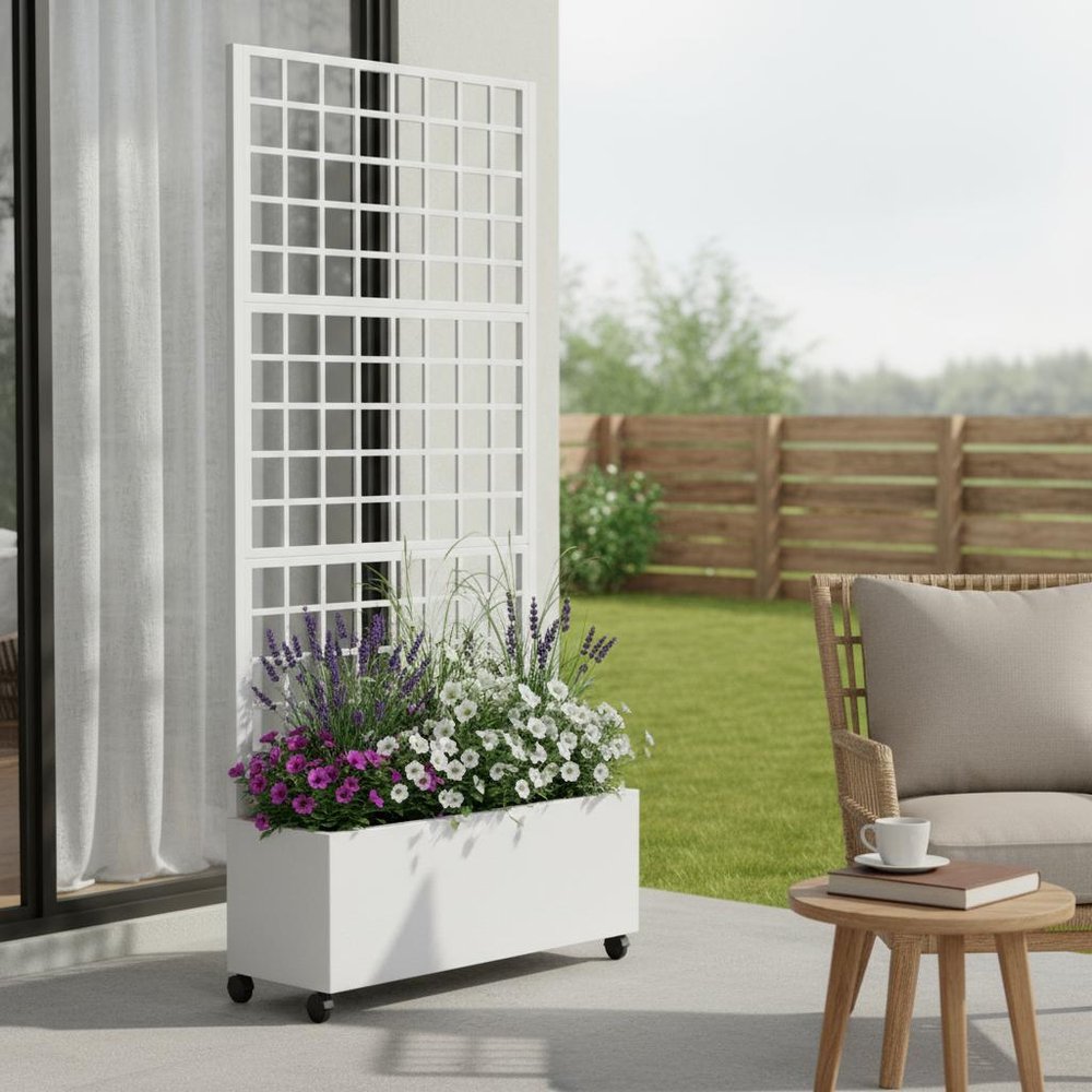 73" X 35" White Metal Rectangular Planter Box