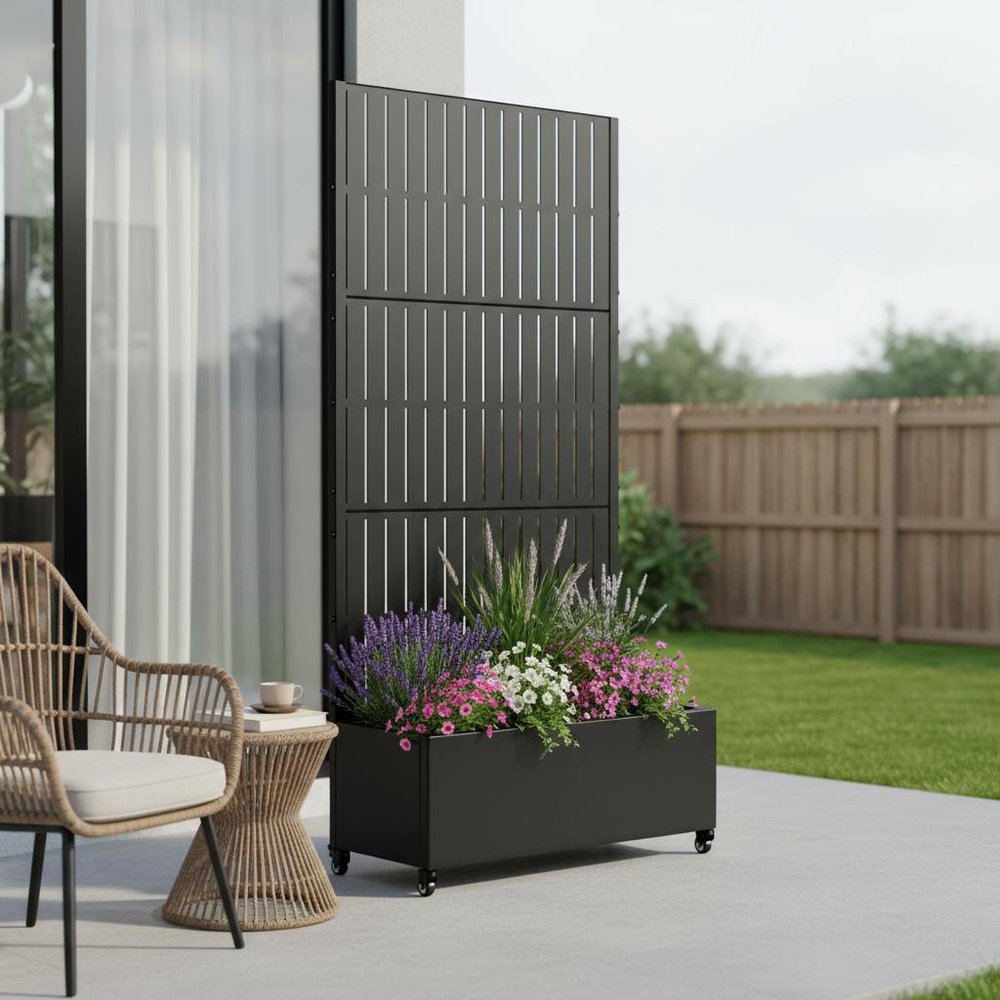 72" X 35" Black Metal Rectangular Planter Box
