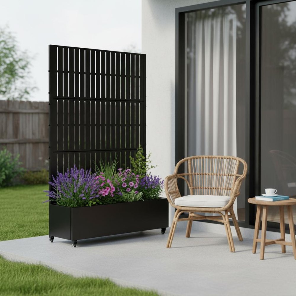 72" X 47" Black Metal Rectangular Planter Box