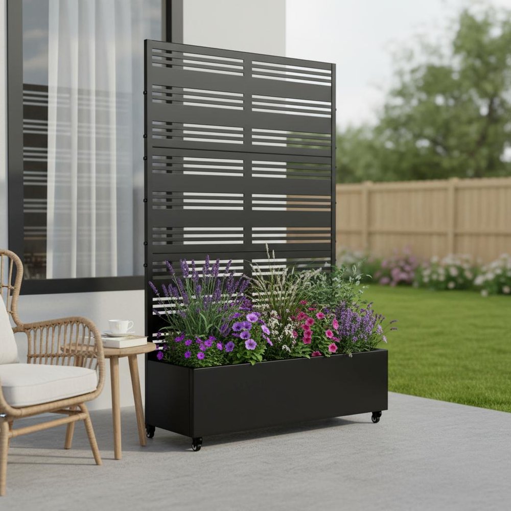 72" X 47" Black Metal Rectangular Planter Box