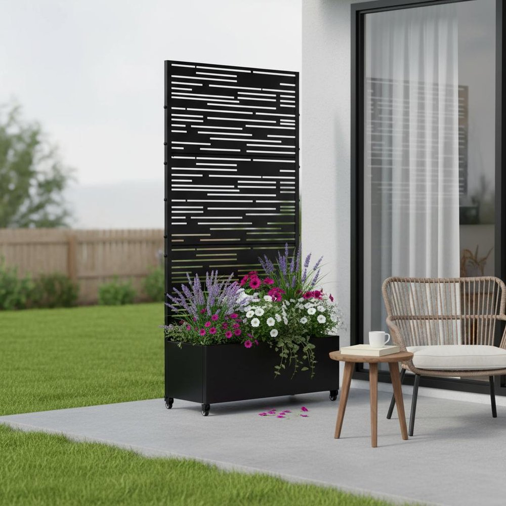 72" X 35" Black Metal Rectangular Planter Box