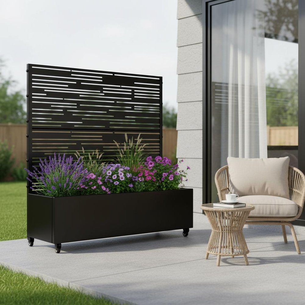 47" X 47" Black Metal Rectangular Planter Box
