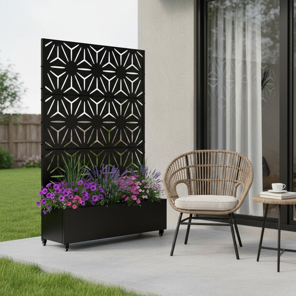72" X 47" Black Metal Rectangular Planter Box