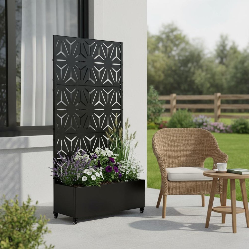 72" X 35" Black Metal Rectangular Planter Box
