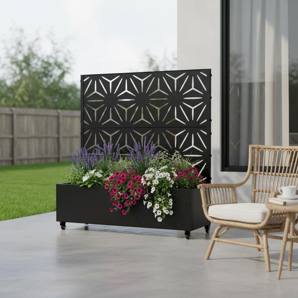 47" X 47" Black Metal Rectangular Planter Box