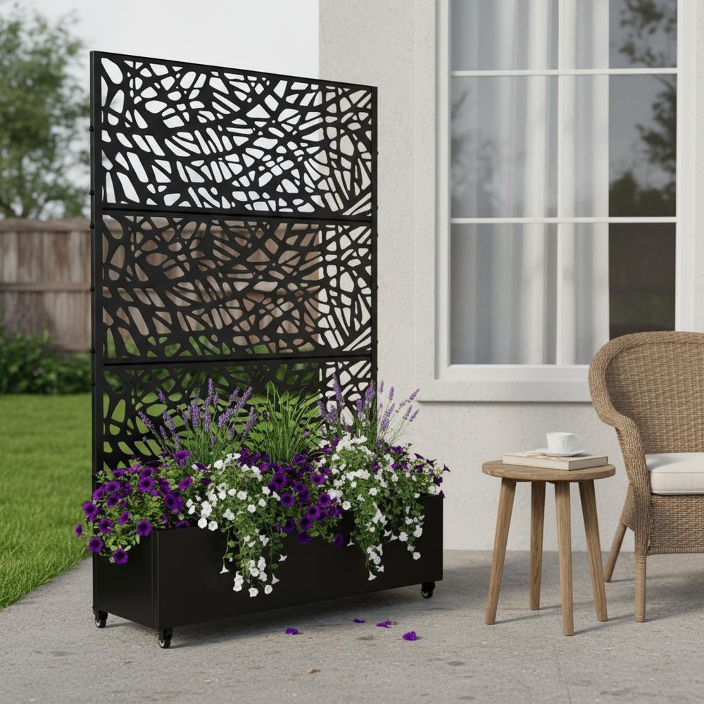 72" X 47" Black Metal Rectangular Planter Box