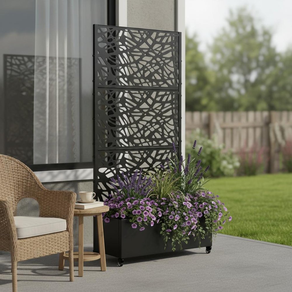 72" X 35" Black Metal Rectangular Planter Box