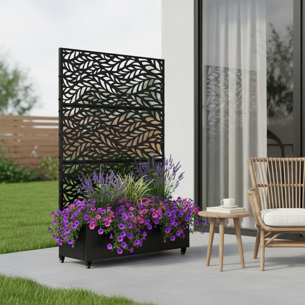 72" X 47" Black Metal Rectangular Planter Box