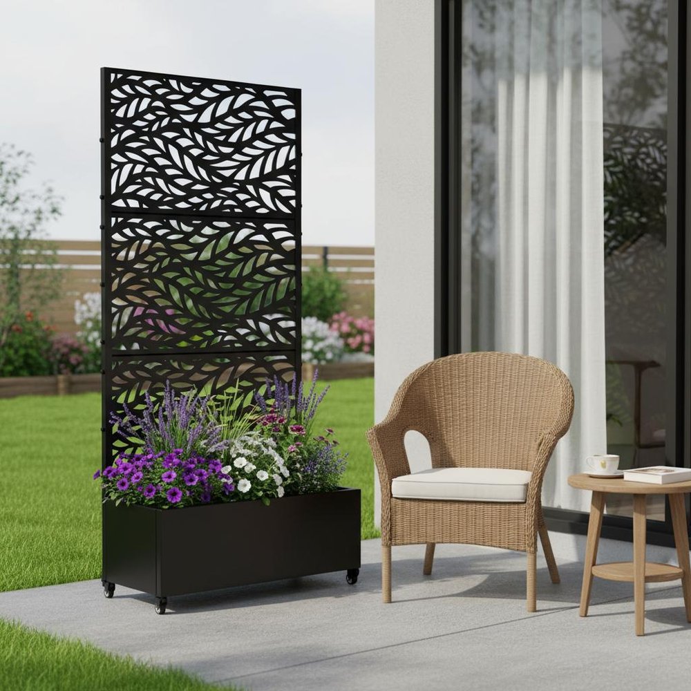 72" X 35" Black Metal Rectangular Planter Box