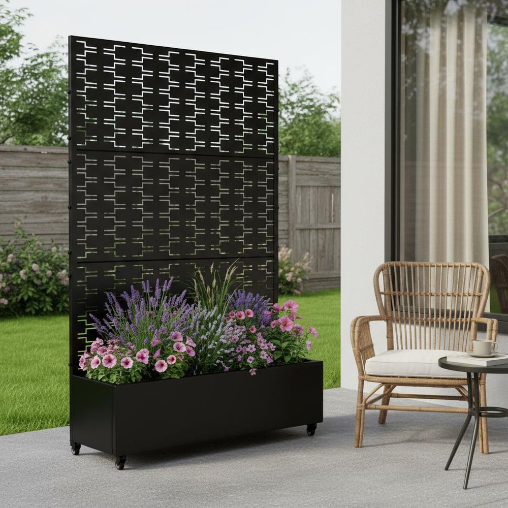 72" X 47" Black Metal Rectangular Planter Box