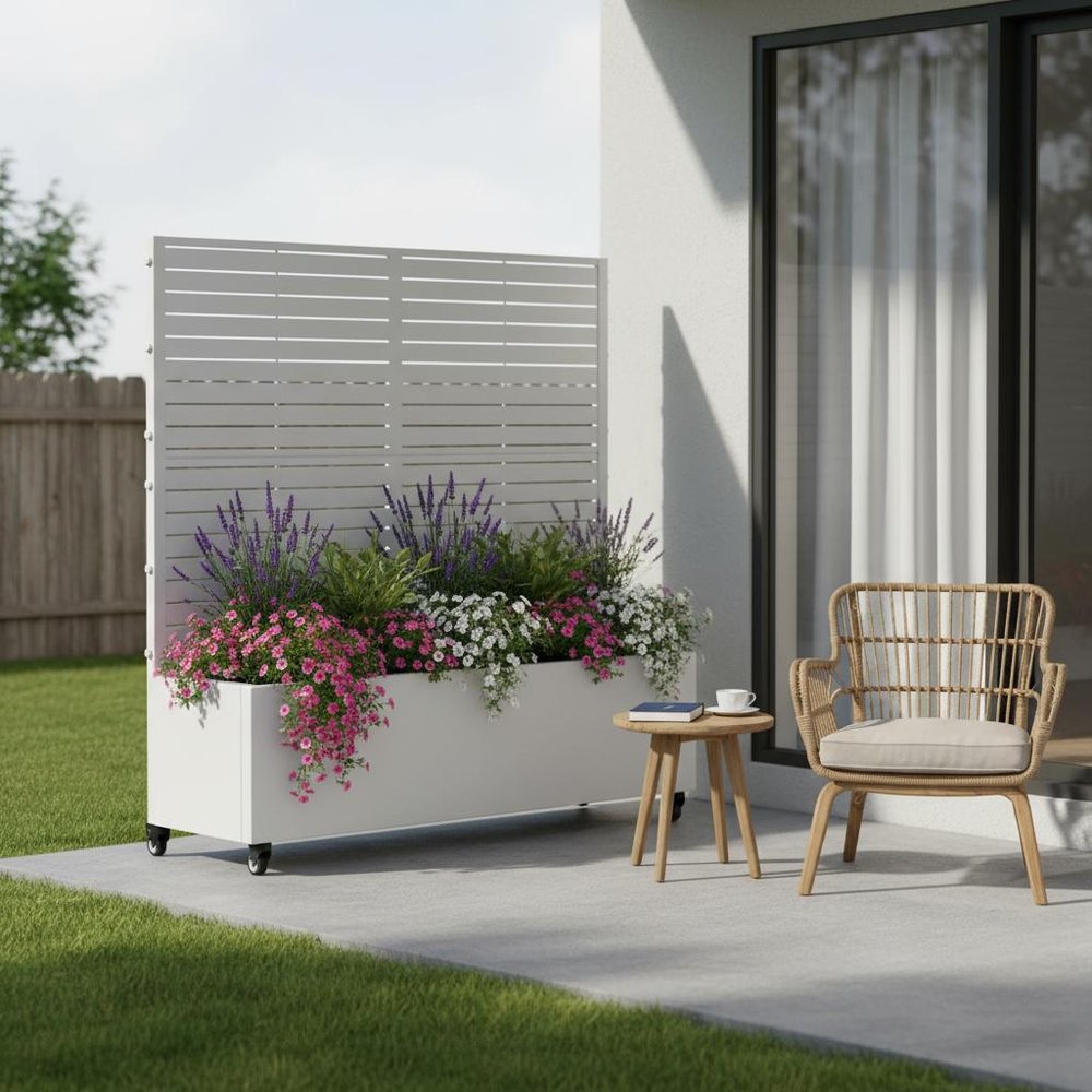 47" X 47" White Metal Rectangular Planter Box