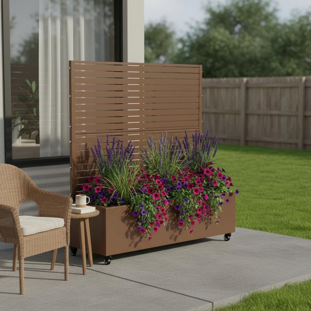 47" X 47" Brown Metal Rectangular Planter Box