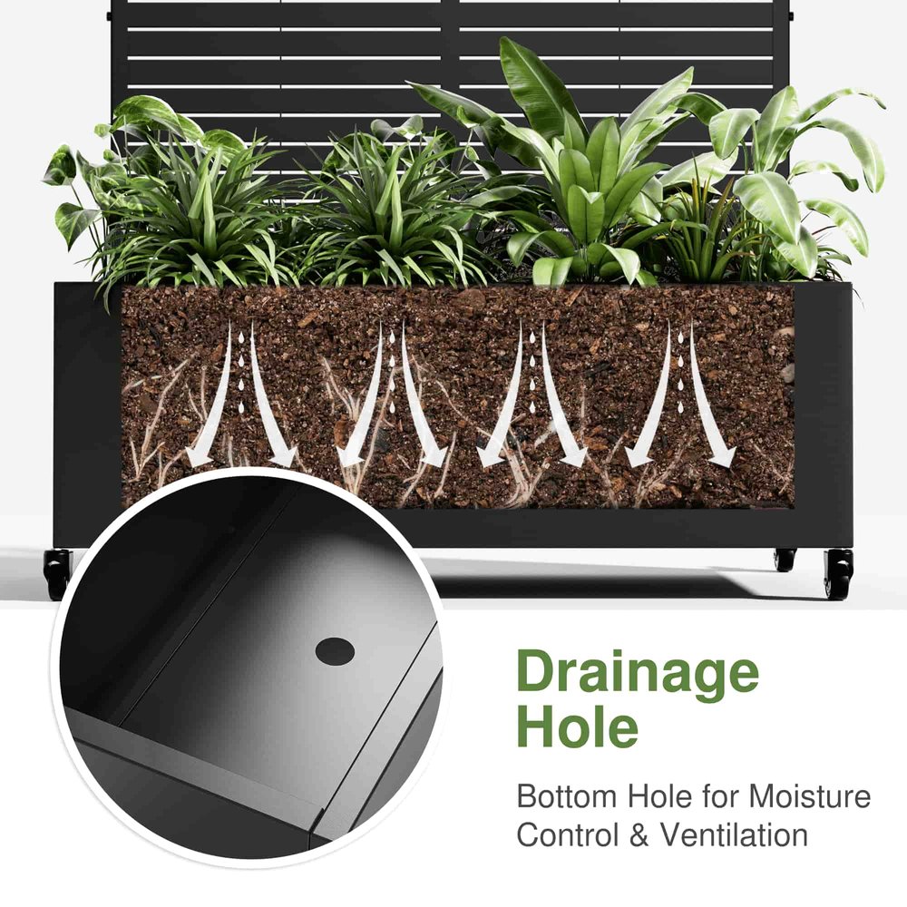 72" X 35" Black Metal Rectangular Planter Box