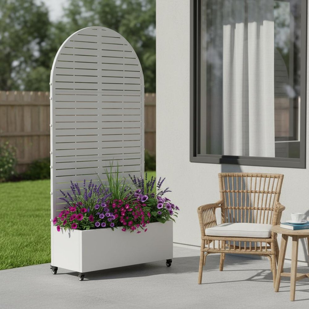 72" X 35" White Metal Rectangular Planter Box