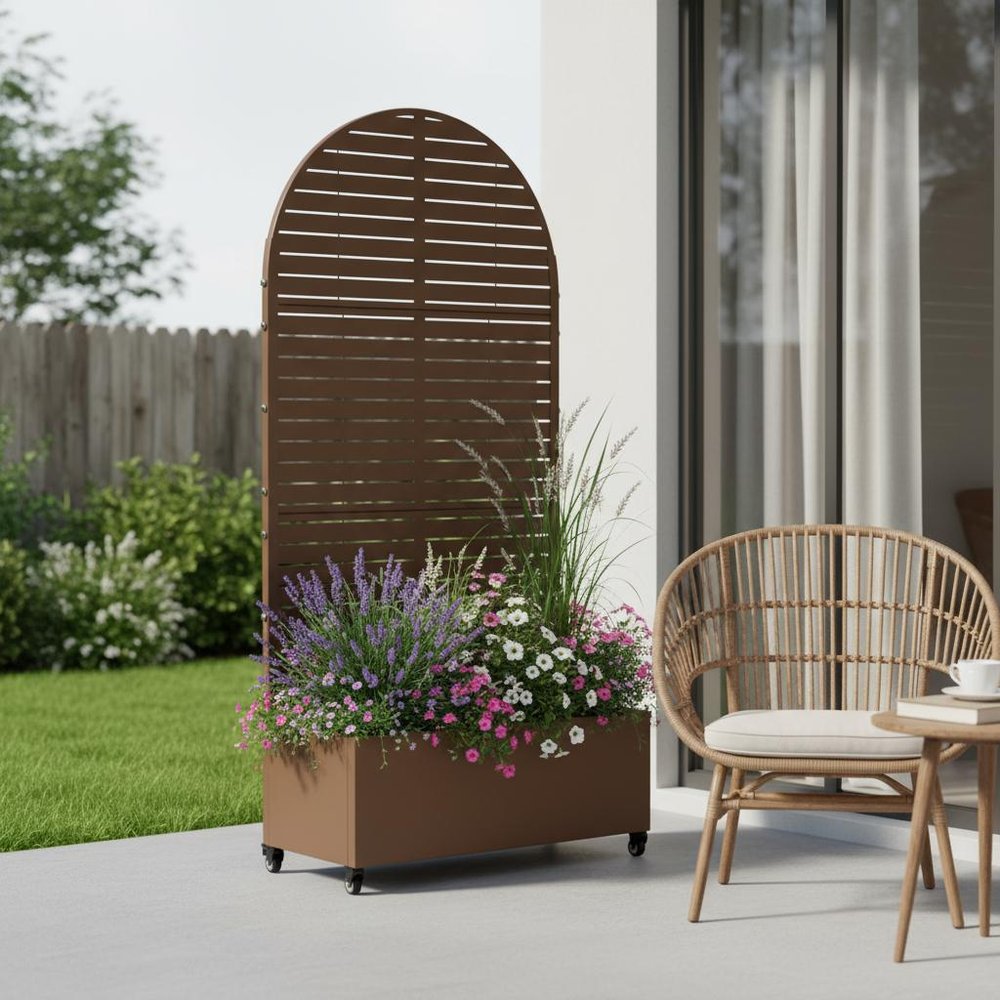 72" X 35" Brown Metal Rectangular Planter Box