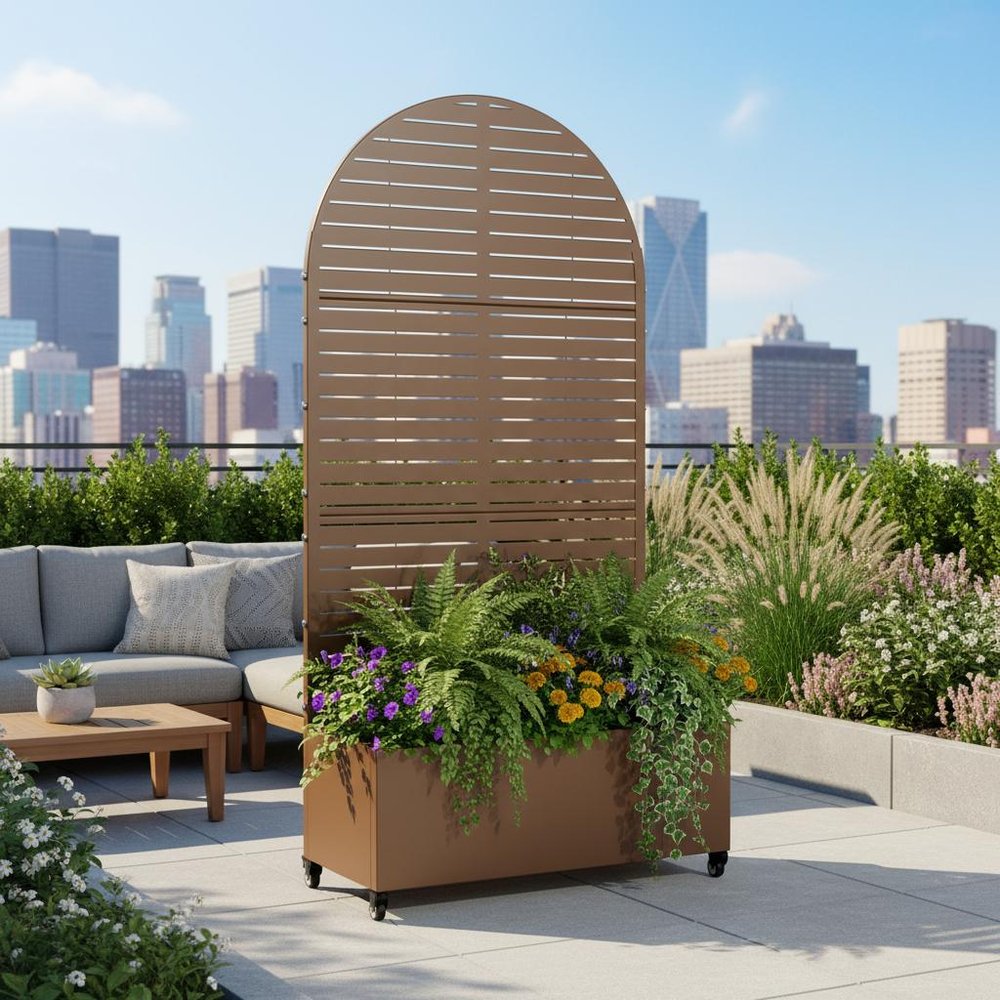 72" X 35" Brown Metal Rectangular Planter Box