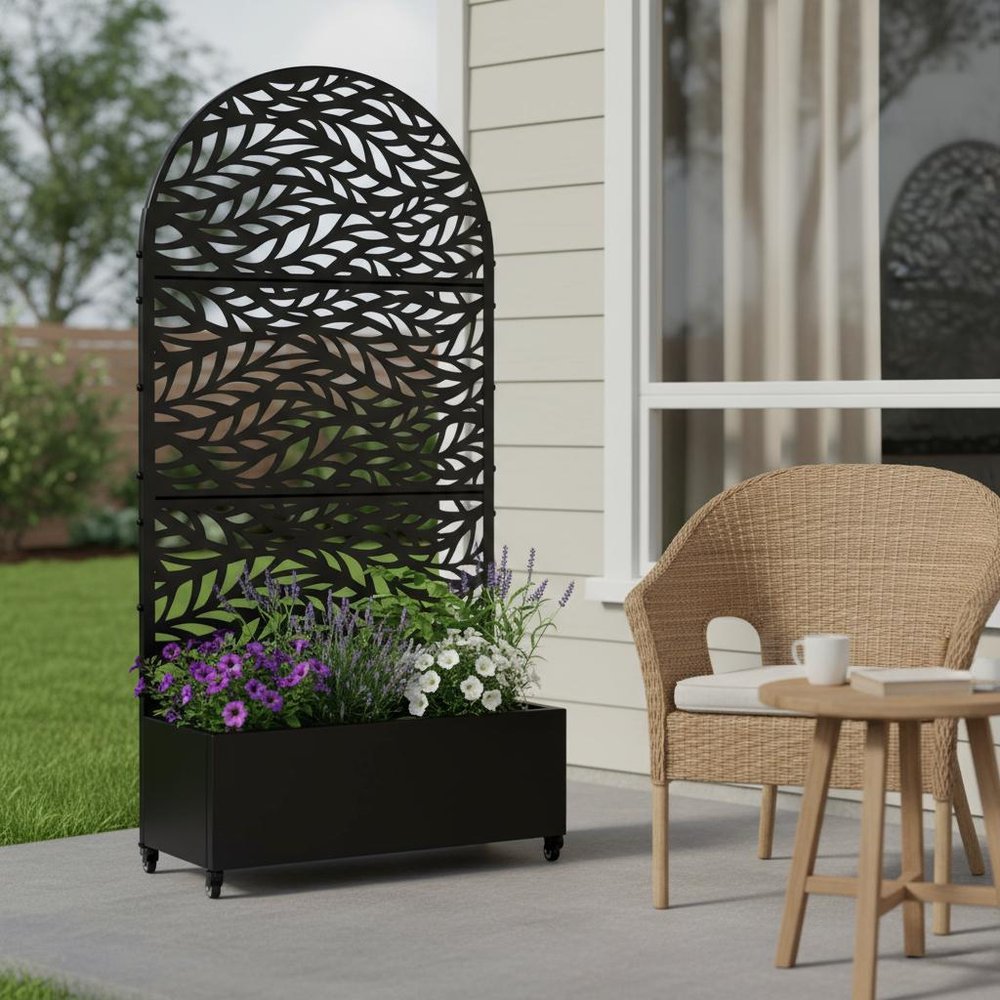 72" X 35" Black Metal Rectangular Planter Box