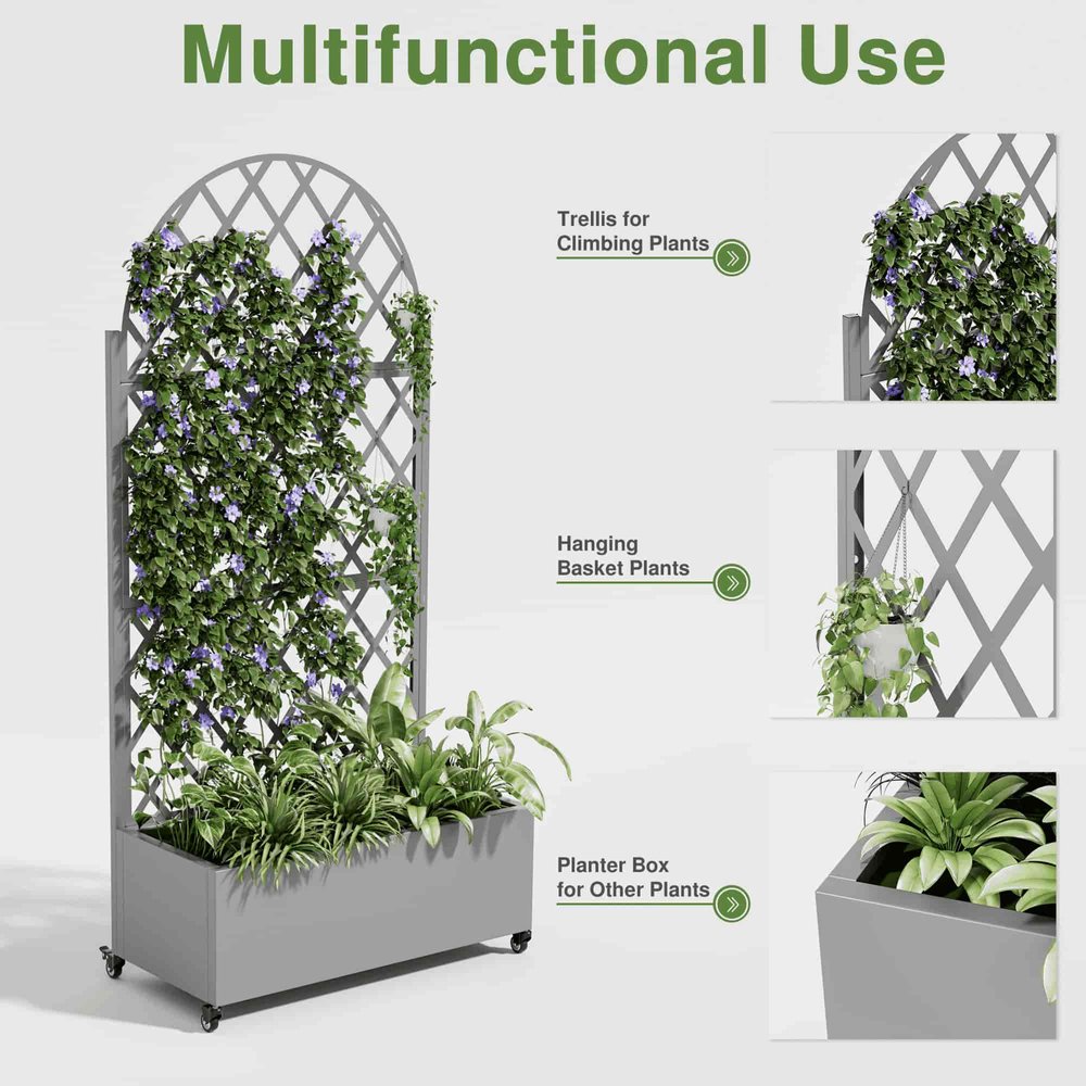 72" X 35" Gray Metal Rectangular Planter Box