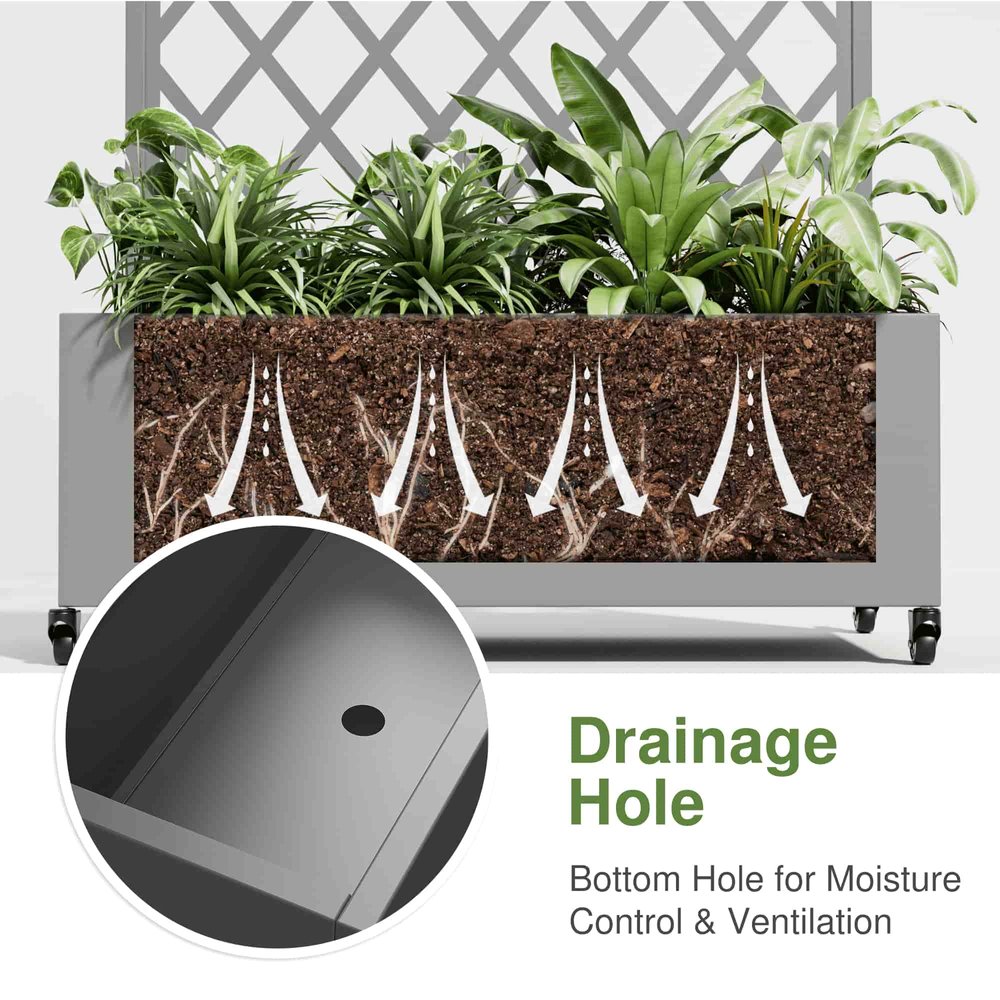 72" X 35" Gray Metal Rectangular Planter Box