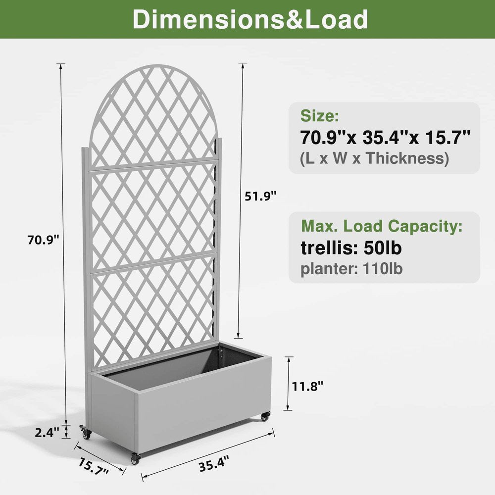 72" X 35" Gray Metal Rectangular Planter Box