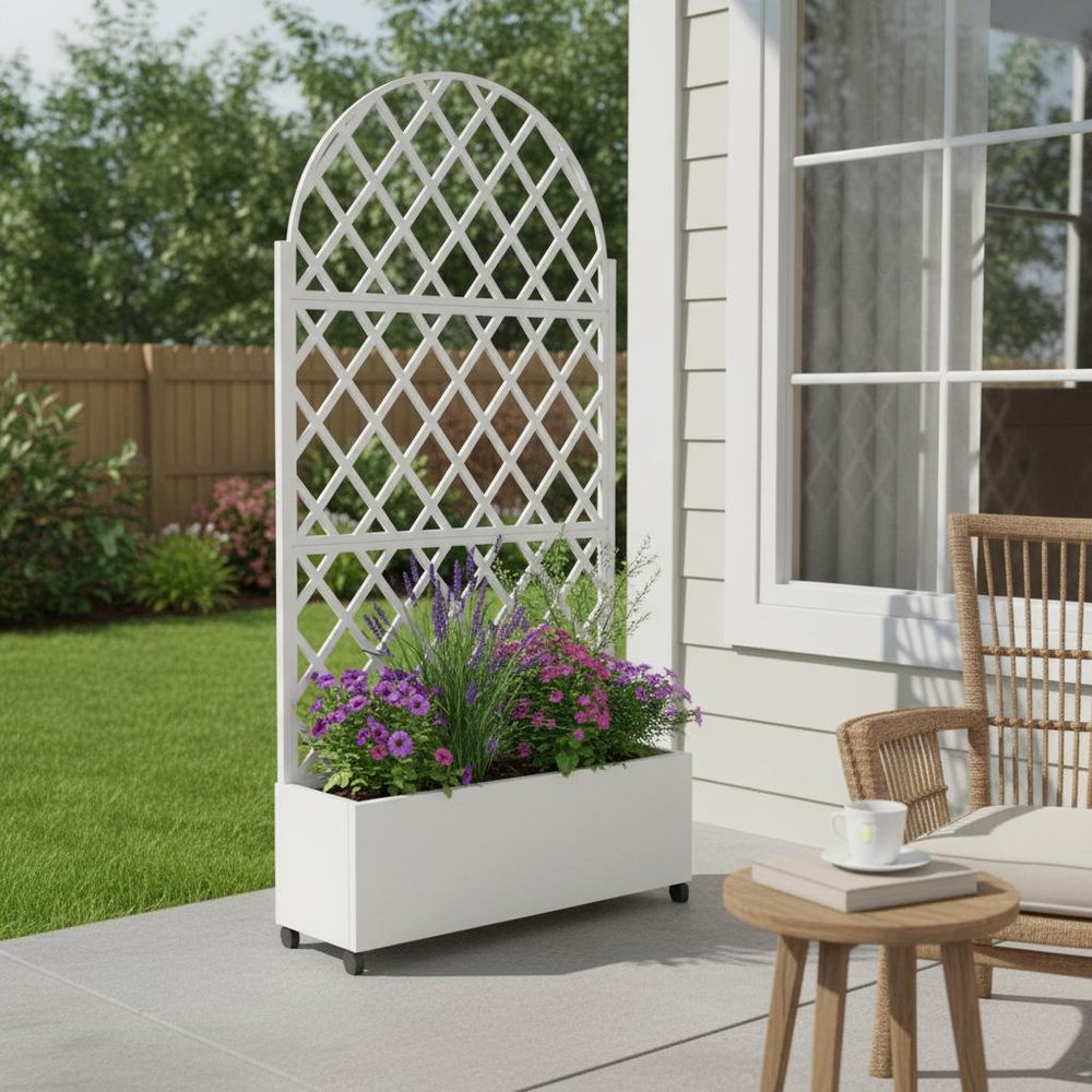 72" X 35" White Metal Rectangular Planter Box