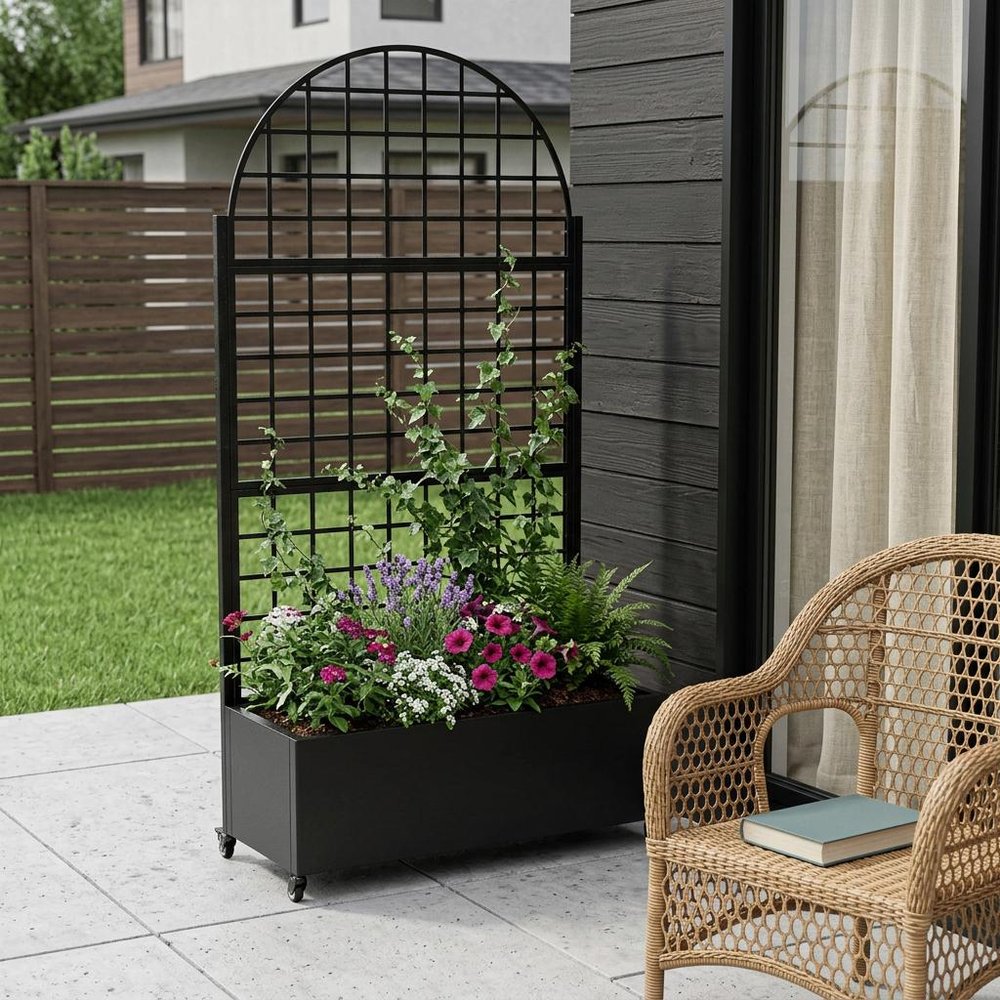73" X 35" Black Metal Rectangular Planter Box