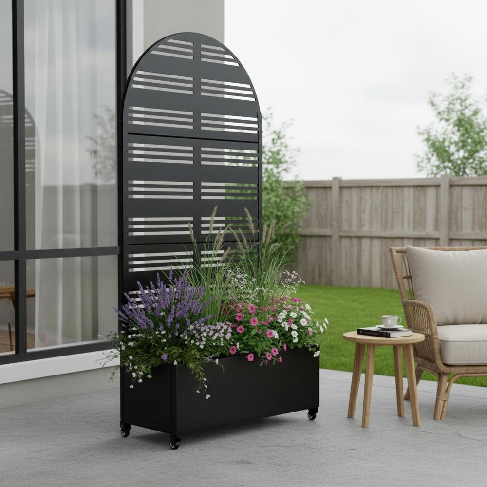 72" X 35" Black Metal Rectangular Planter Box
