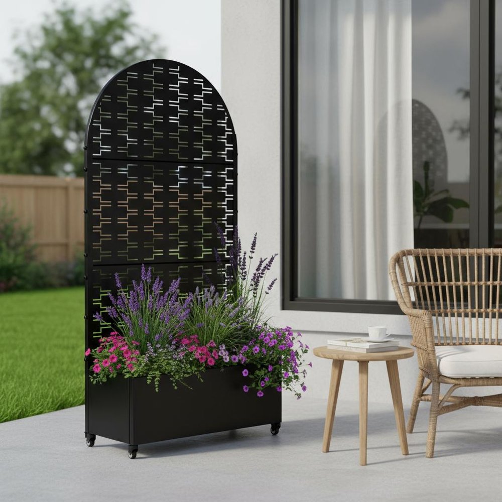 72" X 35" Black Metal Rectangular Planter Box