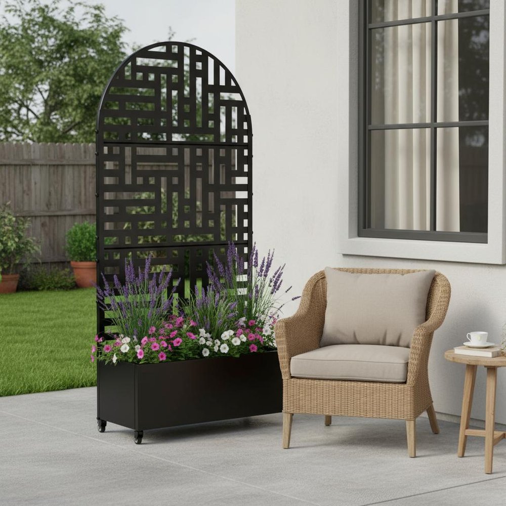 72" X 35" Black Metal Rectangular Planter Box