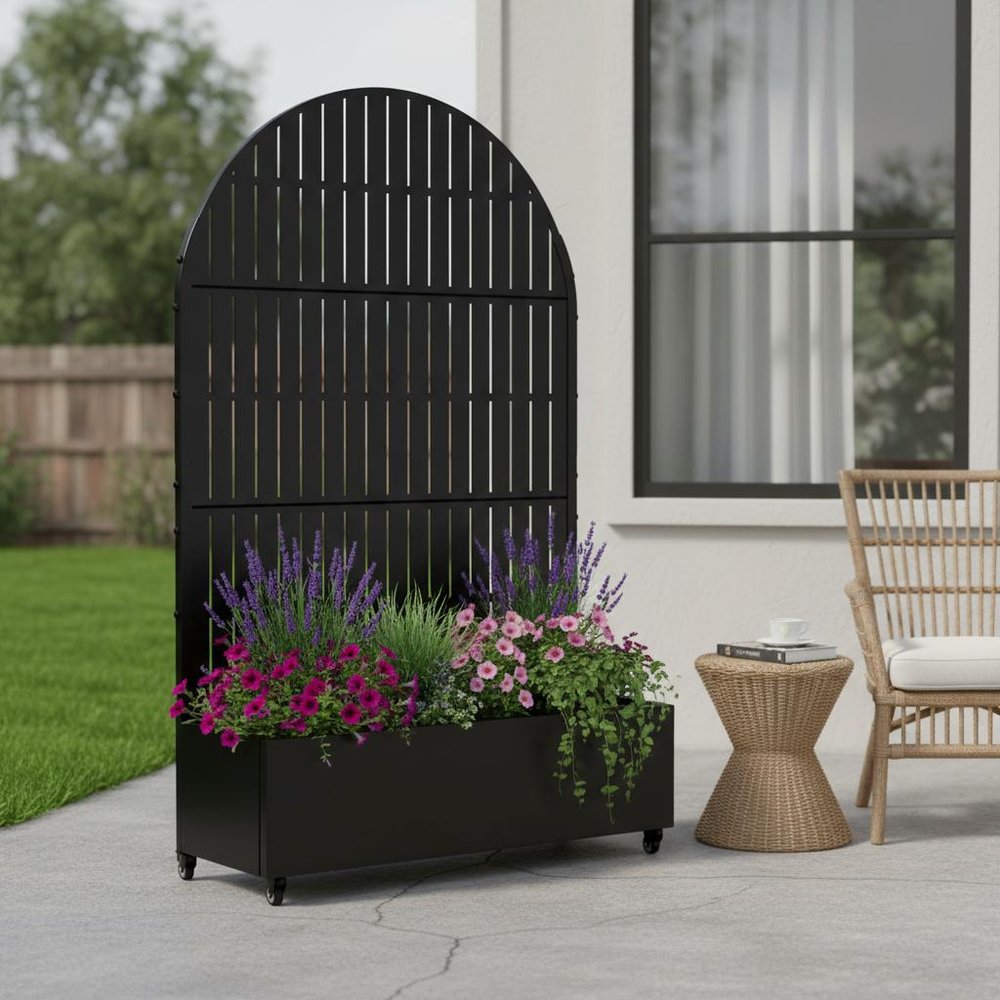 72" X 47" Black Metal Rectangular Planter Box