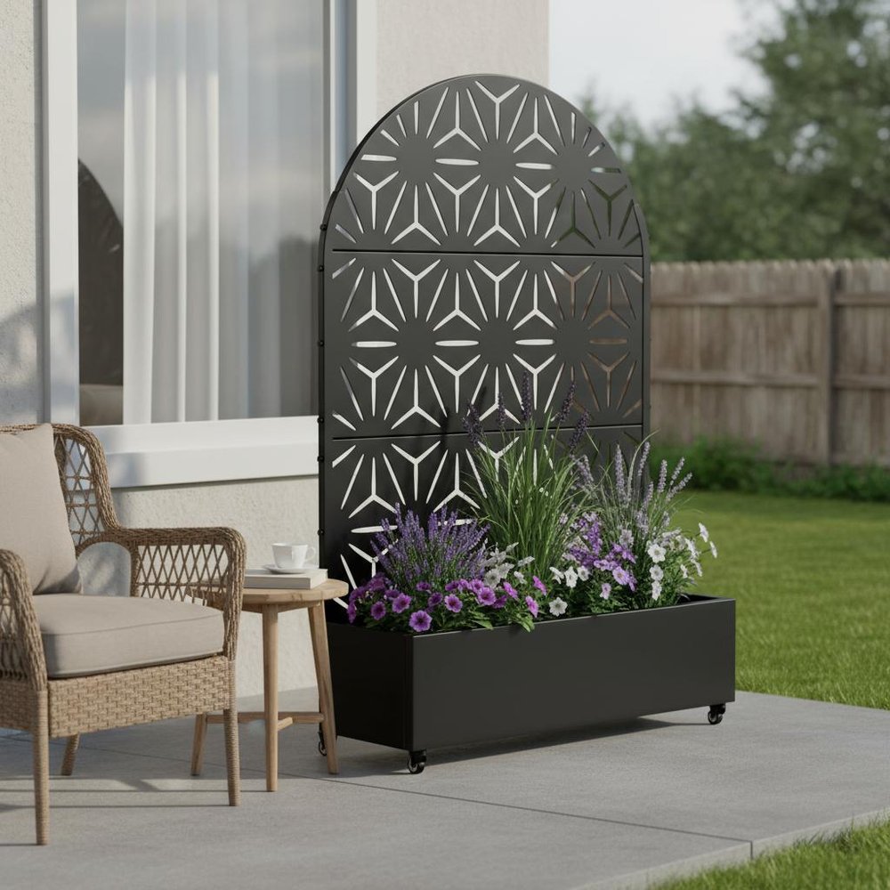 72" X 47" Black Metal Rectangular Planter Box