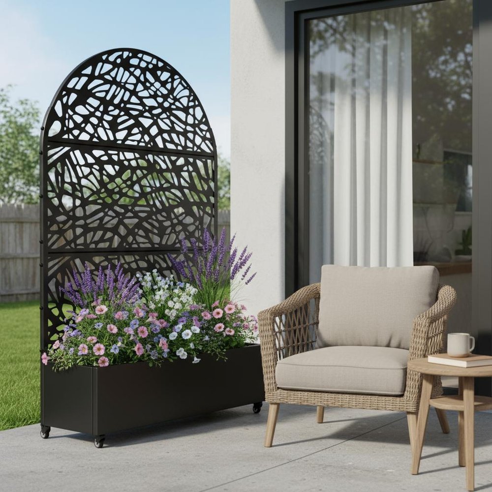 72" X 47" Black Metal Rectangular Planter Box