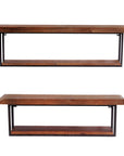 36" Set Of Two Black And Brown Wood And Metal Two Level Accent Shelf